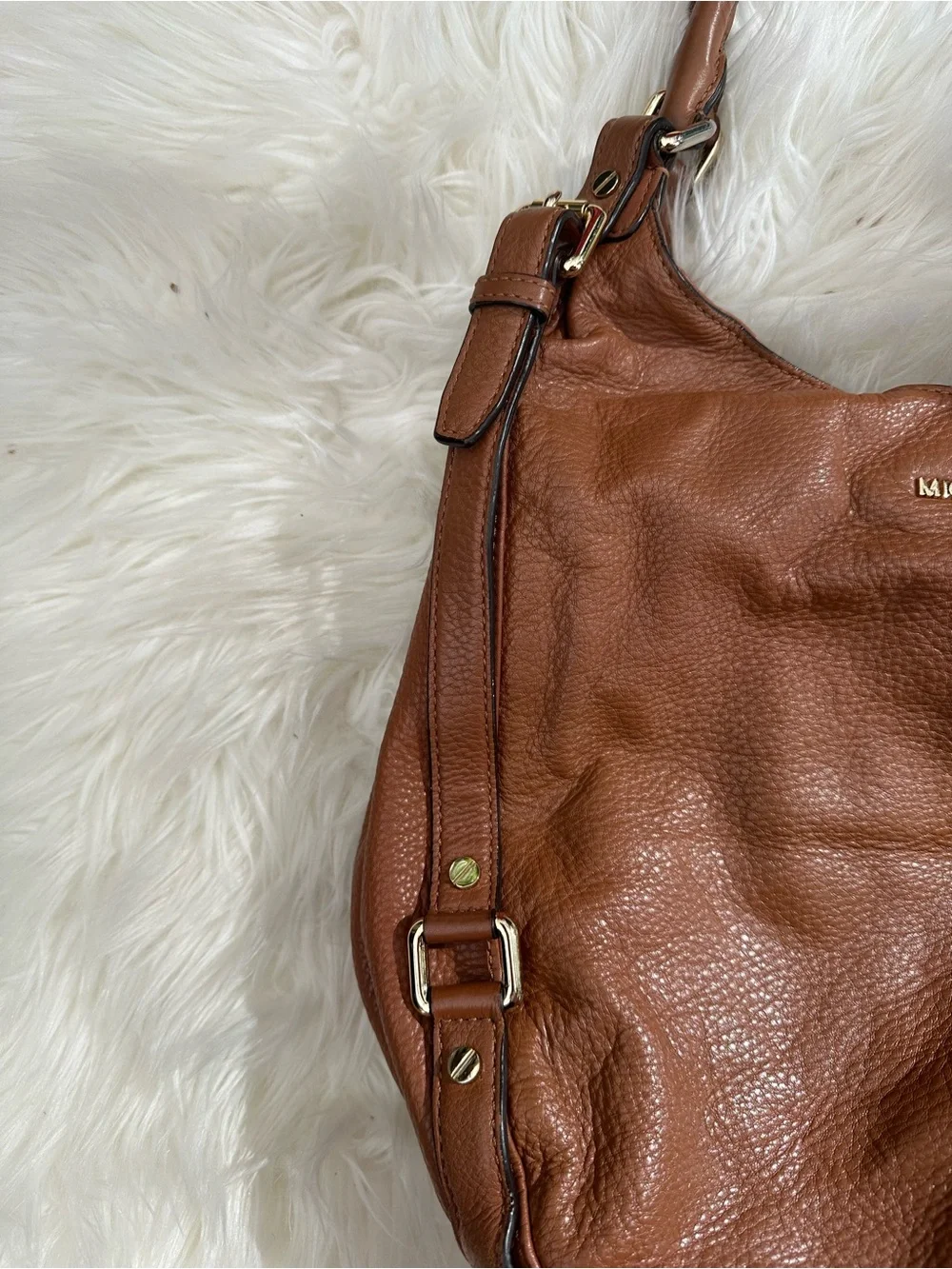 Michael Kors Cognac Pebbled Leather Shoulder Bag